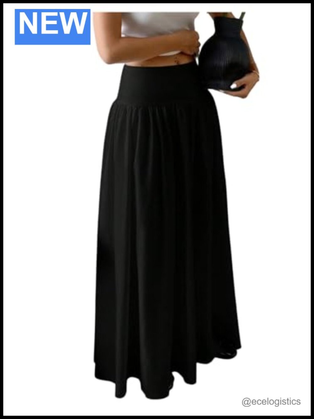 High Waisted Flowy A Line Maxi Skirt Flared Ruffle Hem Casual